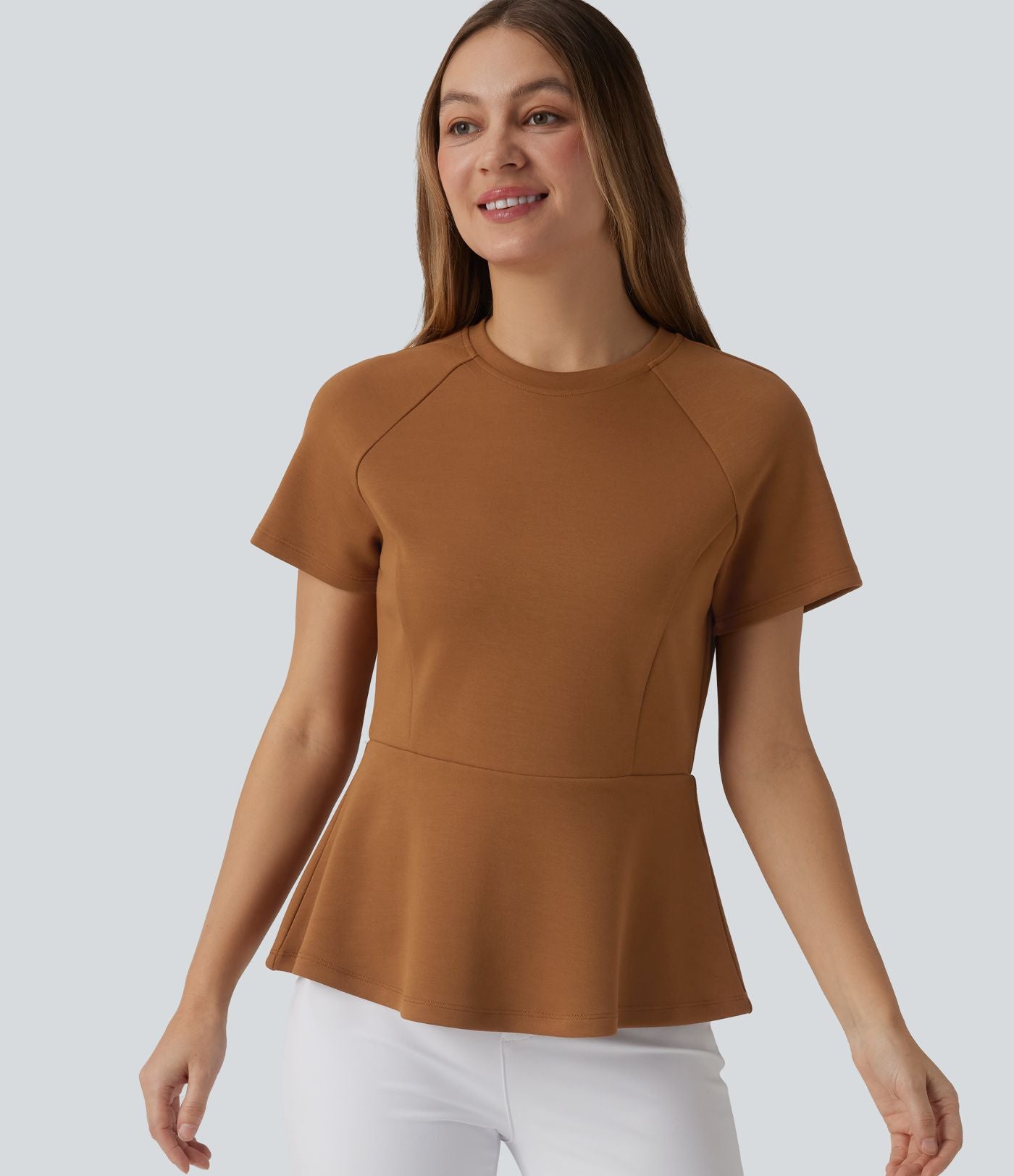 Top tailleur péplum col rond à manches courtes