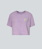 T-shirt casual en coton délavé Halara X Smiley® col rond à manches courtes