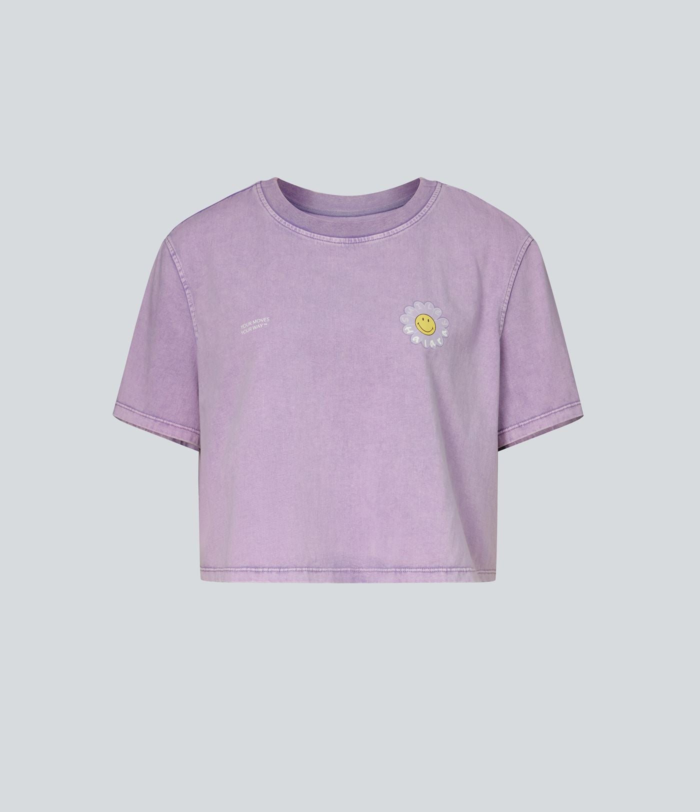 T-shirt casual en coton délavé Halara X Smiley® col rond à manches courtes
