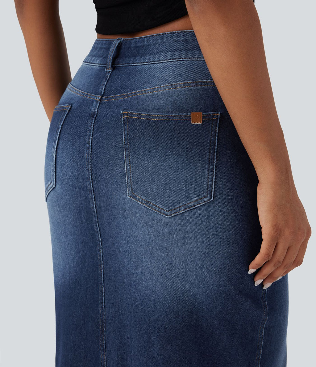 Jupe décontractée denim moulante Halara Flex™ asymétrique taille mi-haute avec fente et poches
