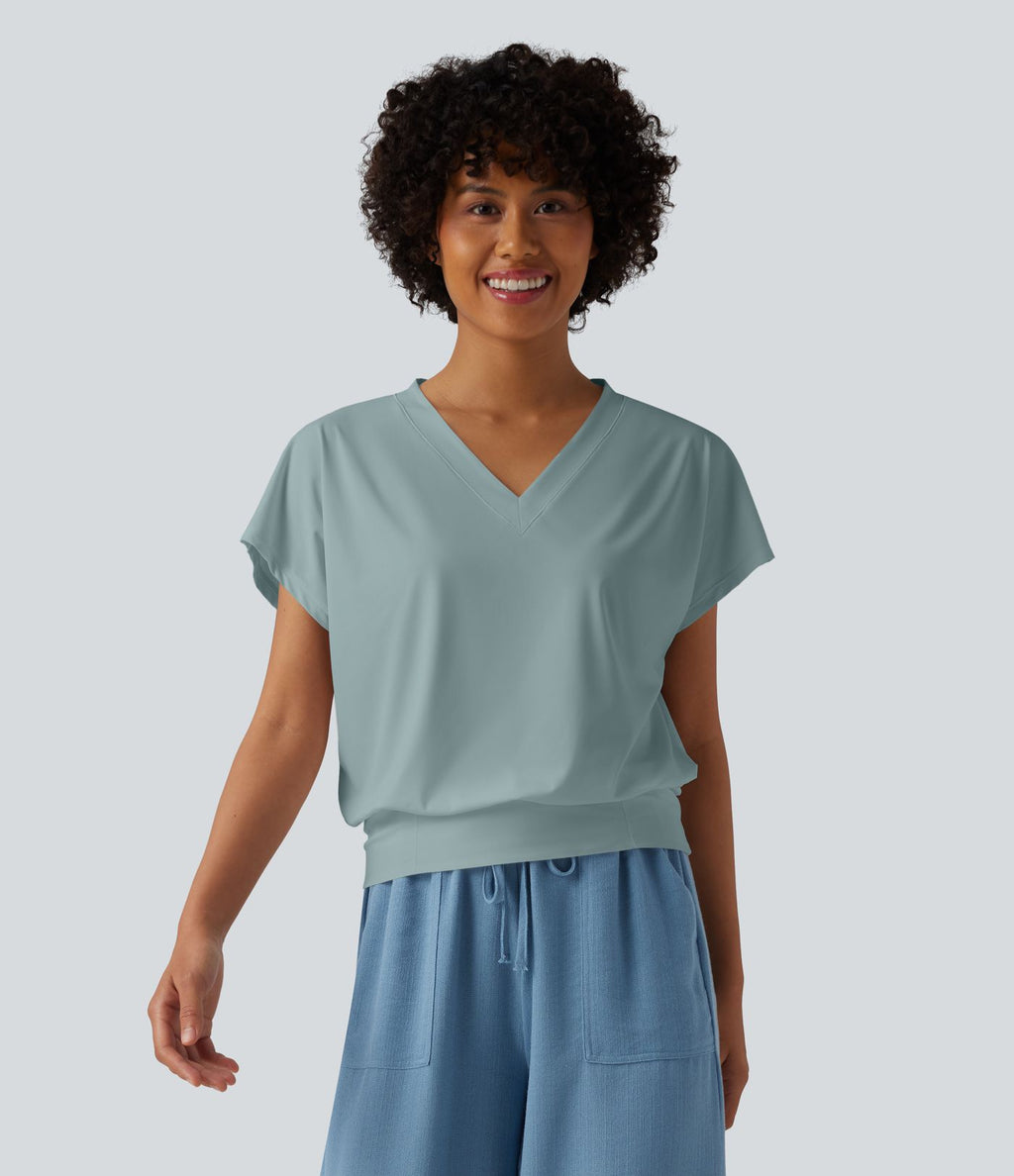 Haut de sport yoga oversize col V à manches courtes effet frais InstantCool à séchage rapide