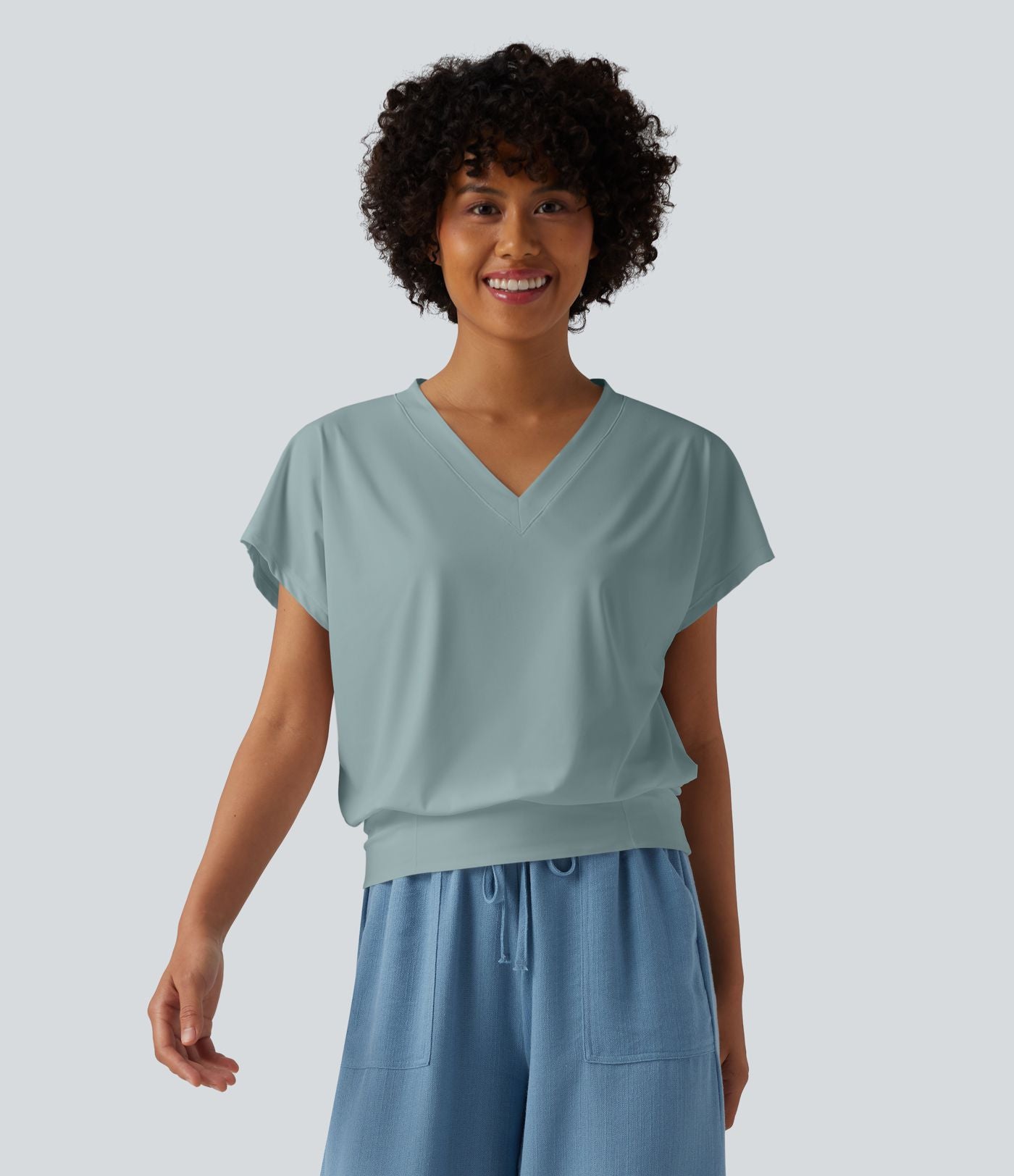 Haut de sport yoga oversize col V à manches courtes effet frais InstantCool à séchage rapide