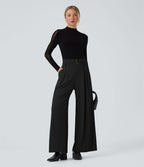 Pantalon de travail en crêpe à taille haute et jambes larges avec double ceinture et poches Halara Flex™