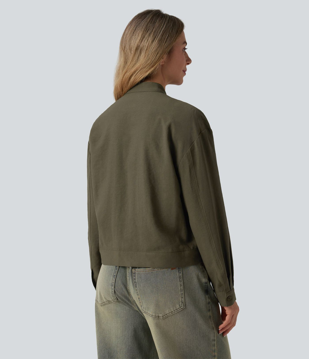 Veste cargo casual col montant manches longues avec poches