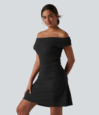 Robe de yoga active 2 en 1 SoftlyZero™ à épaules dénudées, bretelles amovibles et soutien-gorge intégré, avec poches - Facile à porter