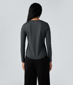 Top de sport yoga rayé ourlet arrondi col rond manches longues