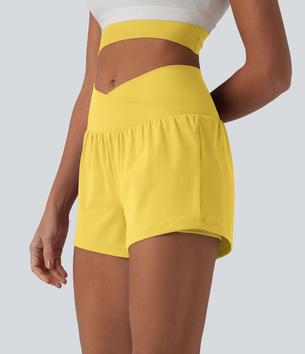 Short de yoga 2-en-1 SoftlyZero™ Airy croisé taille haute 7,5 cm effet frais InstantCool avec poches