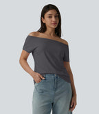 T-shirt décontracté col bateau manches courtes coton
