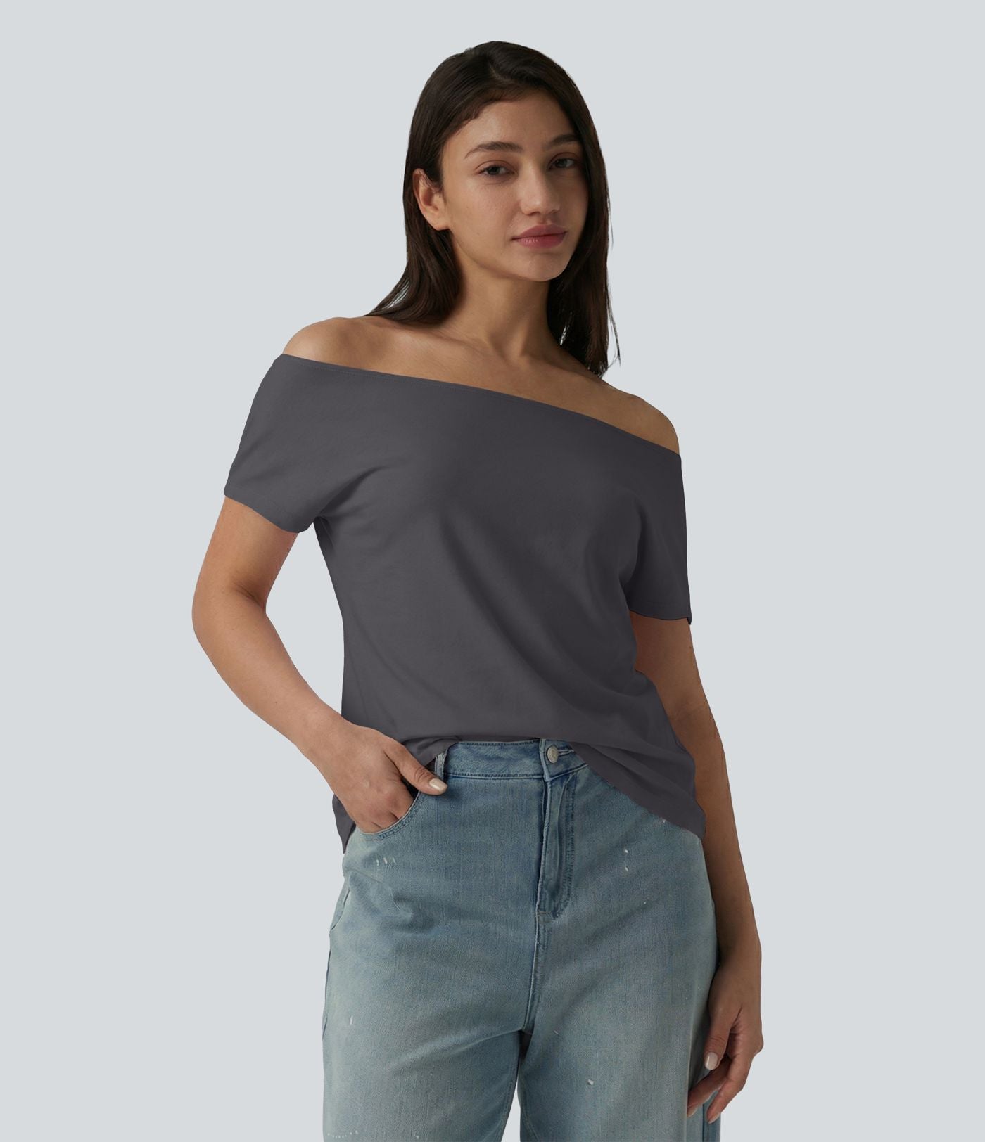 T-shirt décontracté col bateau manches courtes coton