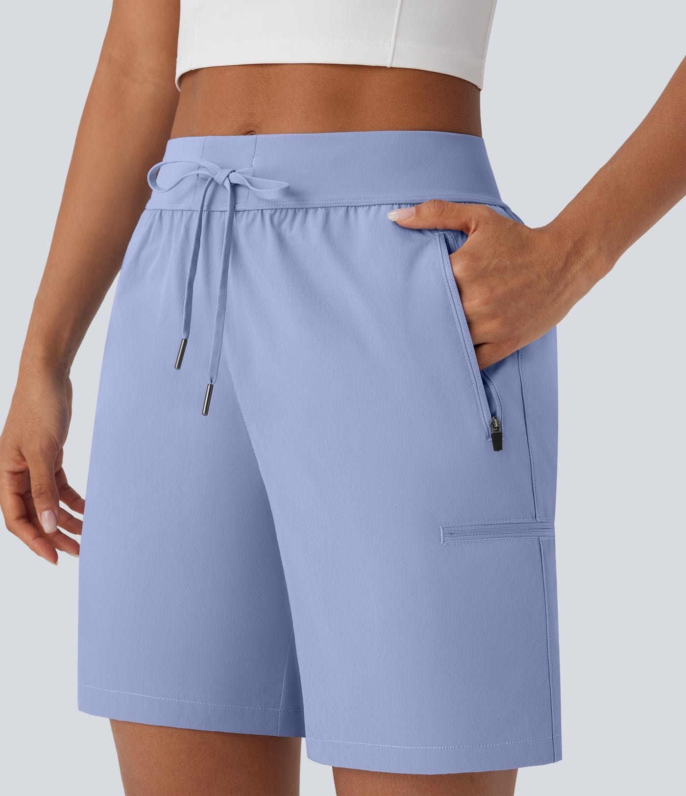 Short de randonnée à taille moyenne avec cordon de serrage et poches multiples à fermeture éclair, résistant à l'eau et à l'usure