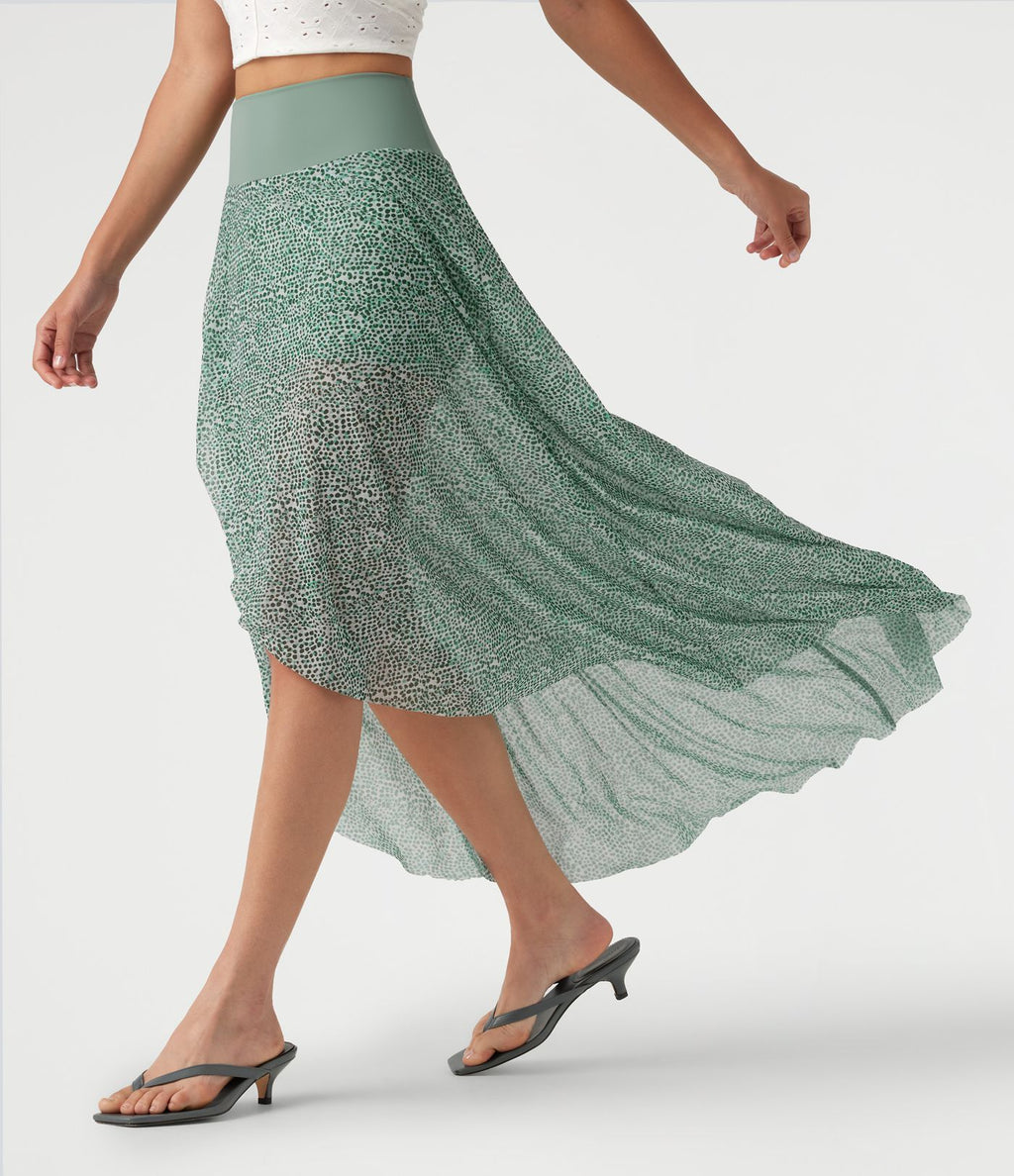 Jupe longue en mesh imprimé léopard taille haute asymétrique à volants 2 en 1