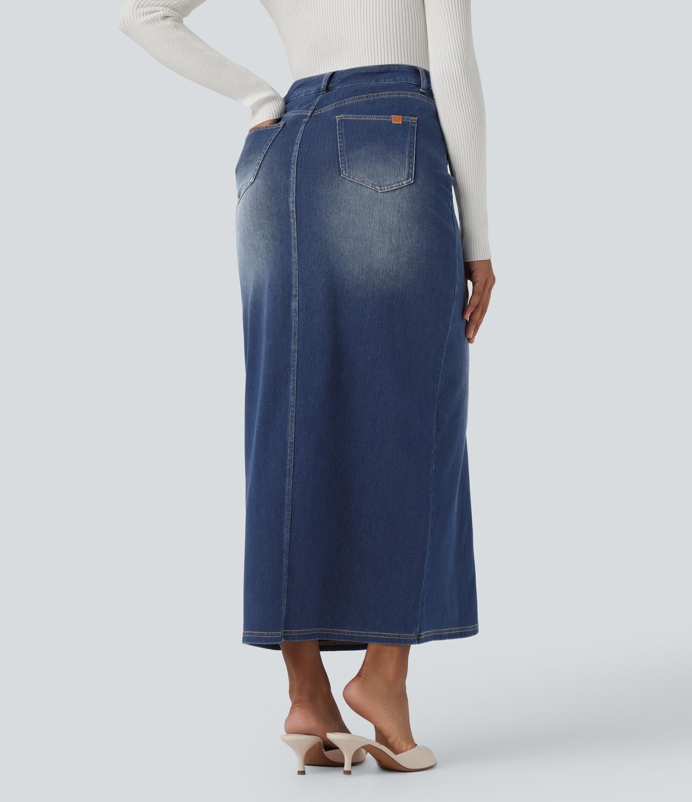 Jupe longue droite en denim délavé Halara Flex™ taille haute avec poches
