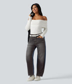 Jean barrel casual Halara Flex™ taille mi-haute color block avec poches
