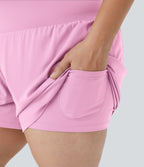 Short Yoga 10cm Plus Longue Taille Ultra Haute 2 en 1 Poche Arrière Poche Cachée Latérale Grande Taille
