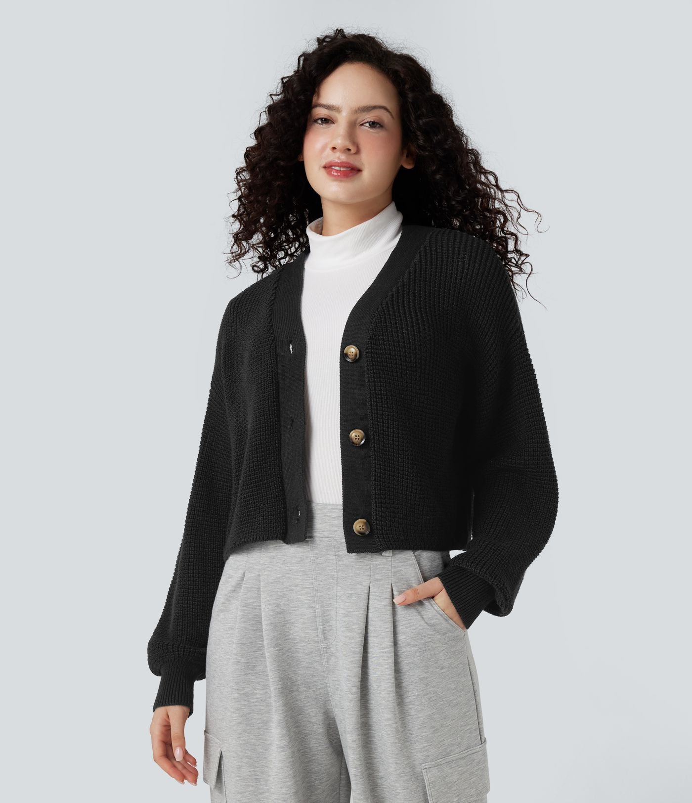 Cardigan gaufré col V manches longues