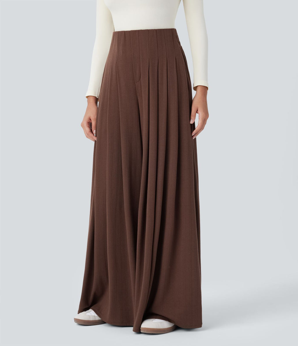 Pantalon décontracté ample à taille haute, plissé et à poches latérales