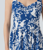 Robe mini sans manches à encolure cœur et laçage imprimé floral