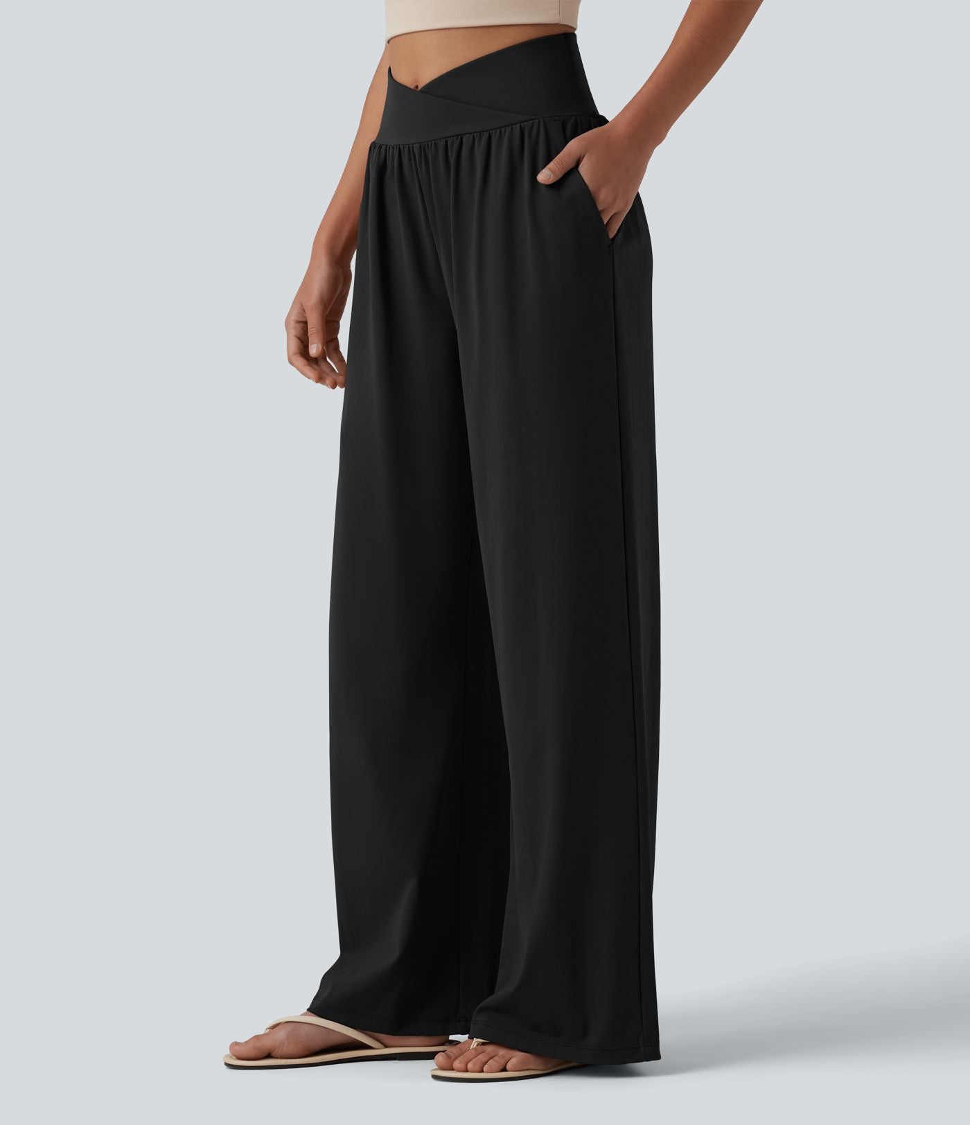 Pantalon ample décontracté SoftlyZero™ Airy taille haute croisé effet frais InstantCool avec poches