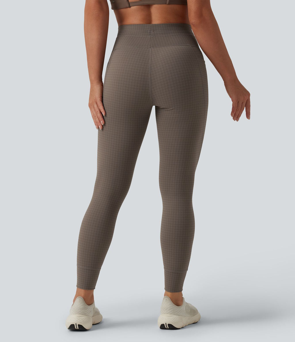 Legging de yoga fuselé taille haute avec cordon de serrage pied-de-poule avec poches