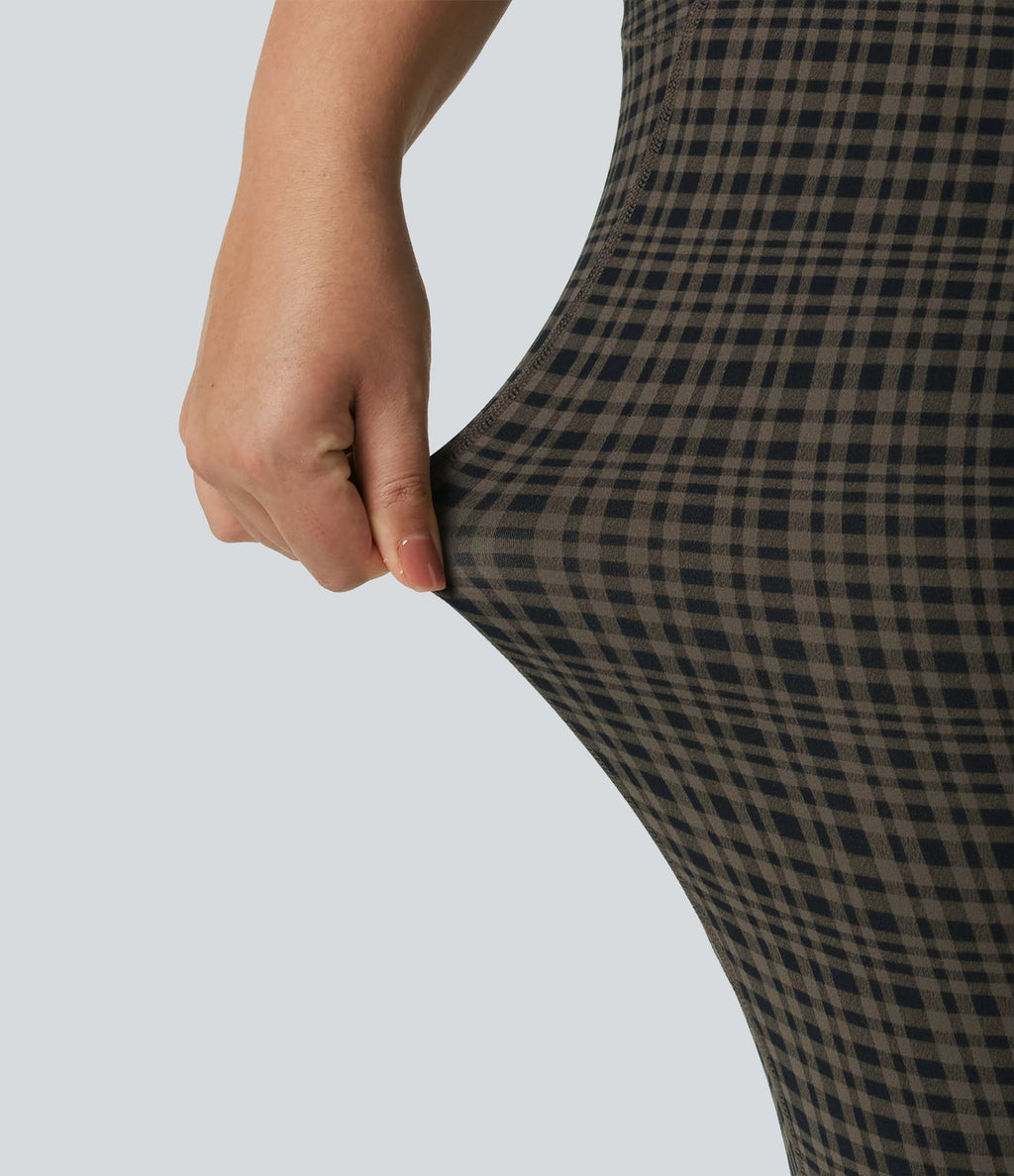 Legging yoga flare Halara UltraSculpt™ taille haute en V à motif tartan avec dentelle contrastée et poches