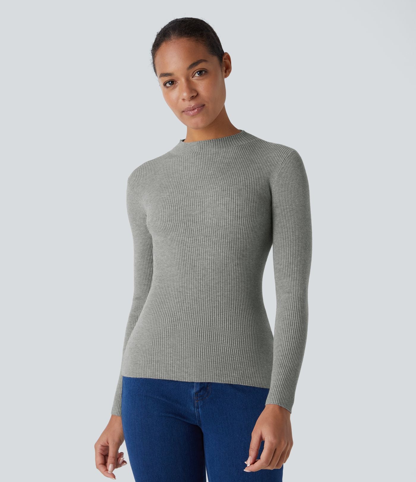 Pull décontracté en maille côtelée à col rond et manches longues