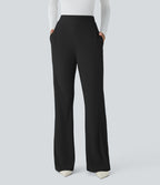 Halara Flex™ Pantalon tailleur taille haute, poches latérales, léger évasé, en tissu micro gaufré