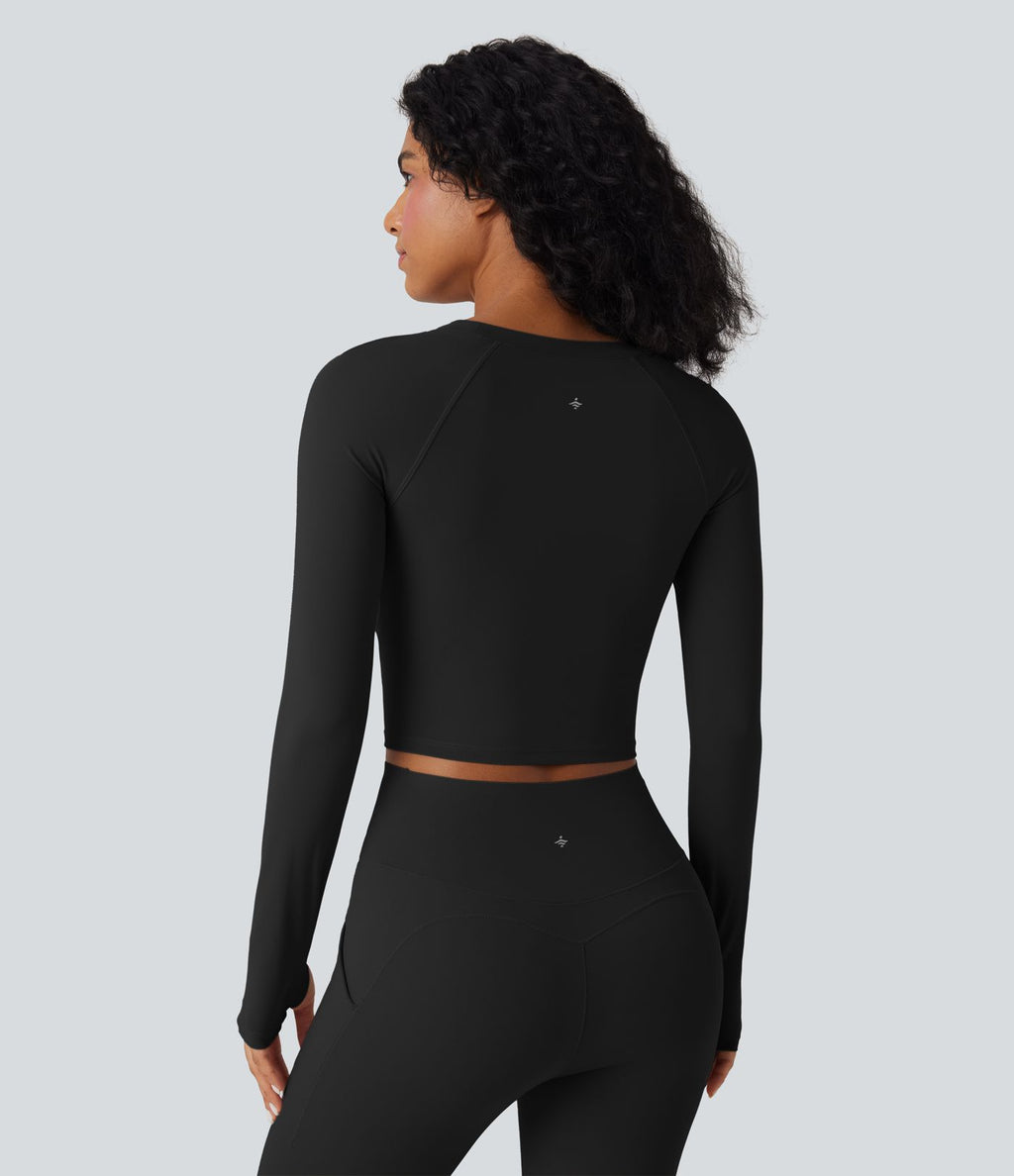 Haut de sport yoga court SoftlyZero™ QuickDry découpes manches longues avec trous pour pouces