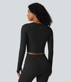Haut de sport yoga court SoftlyZero™ QuickDry découpes manches longues avec trous pour pouces