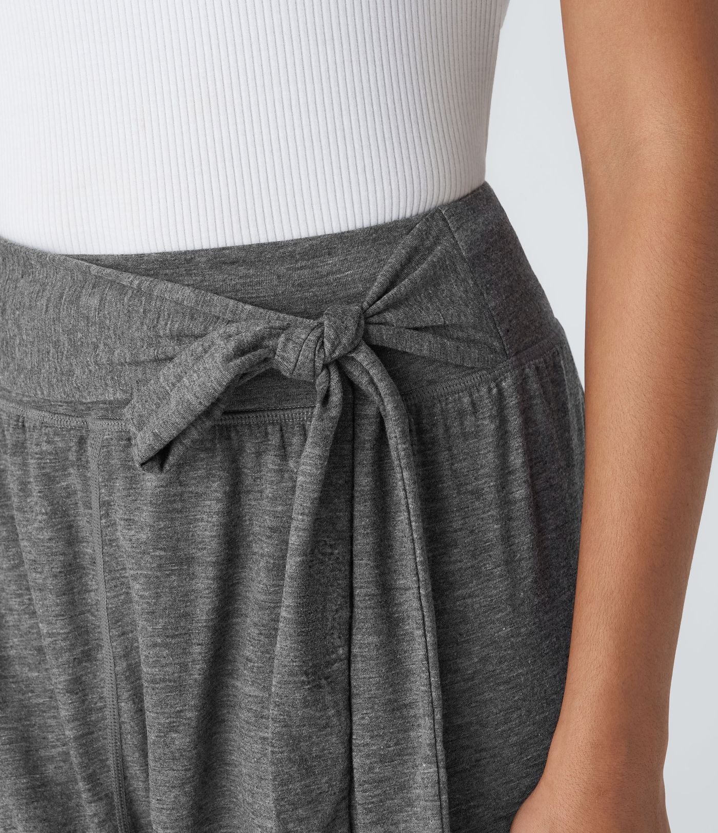 Pantalon Harem Casuak à Taille Mi-Haute avec Liens sur le Côté et Multiples Poches
