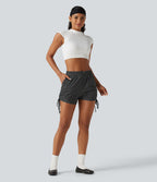 Short à pois 8 cm taille mi-haute avec bas froncé, laçage et poches