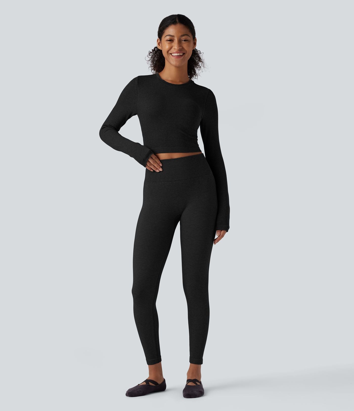 Haut de yoga chaud court col rond manches longues sans coutures OneForm Seamless Flow