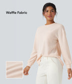 T-shirt gaufré col rond manches longues avec poche