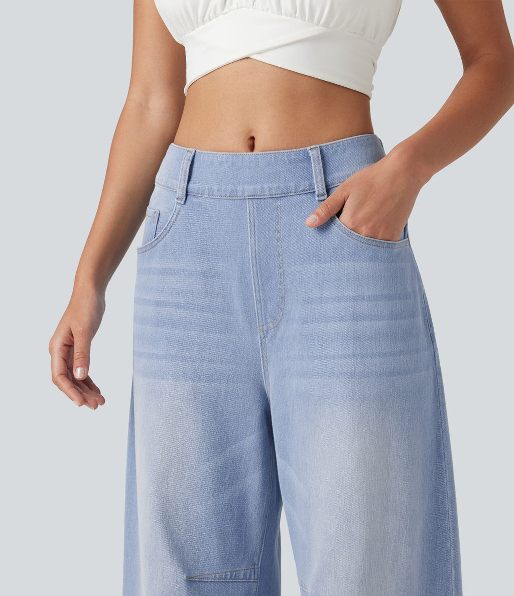 Jean Barrel 7/8 décontracté taille mi-haute avec poches Halara Flex™