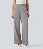 Pantalon tailleur large Halara Flex™ taille haute en crêpe ourlet roulé avec poches