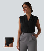 Body tailleur sans manches col V