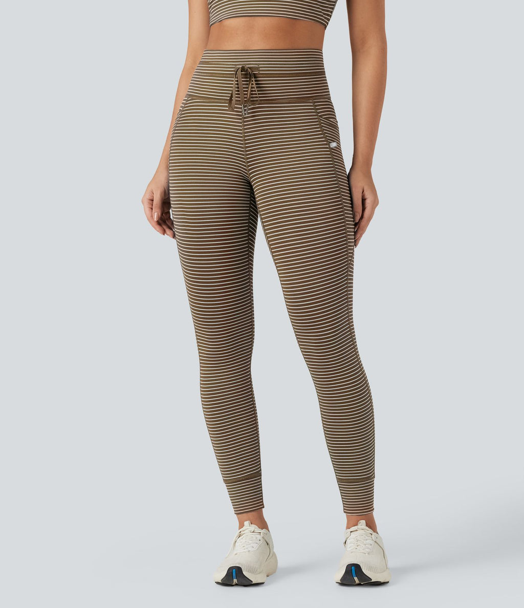 Legging de yoga rayé taille haute avec cordon de serrage et poches