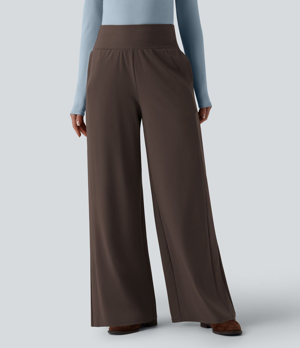 Pantalon large casual taille haute avec poches