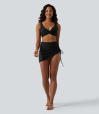 Ensemble Bikini 2-en-1 col V profond ventre plat avec détail torsadé, bretelles réglables, cordon de serrage et superposition en dentelle