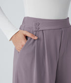 Pantalon taille haute décontracté large en maille gaufrée, avec poches