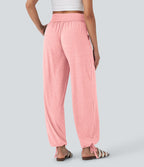 Pantalon de jogging décontracté à taille haute croisée avec poches latérales et cordon de serrage