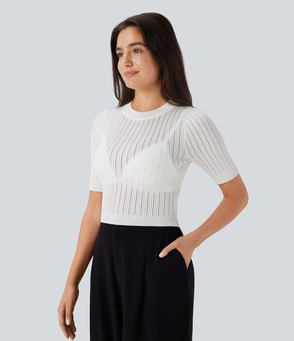 Pull de travail col rond manches courtes avec découpes
