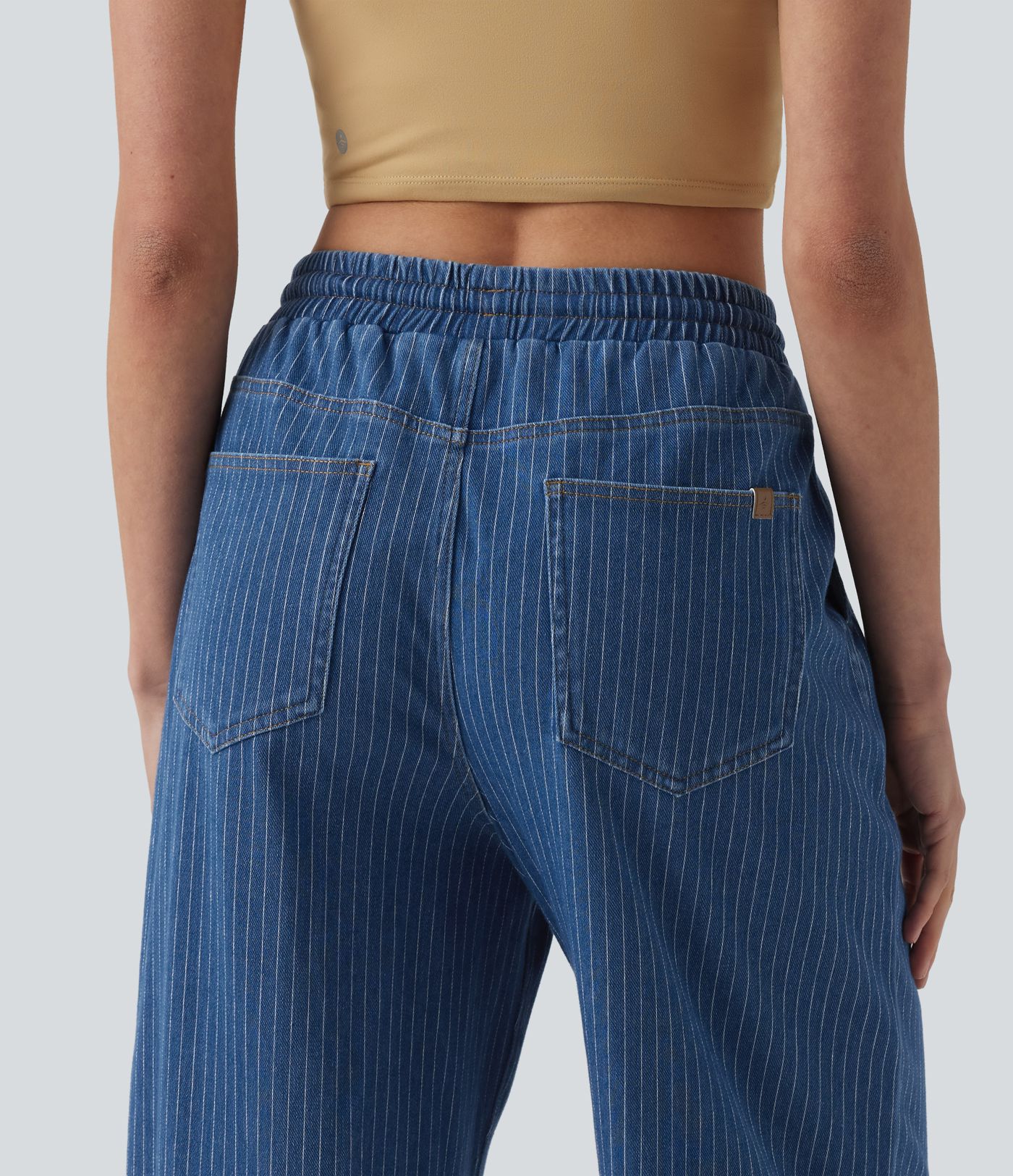 Jean large Halara Flex™ casual à rayures taille mi-haute avec cordon de serrage et poches