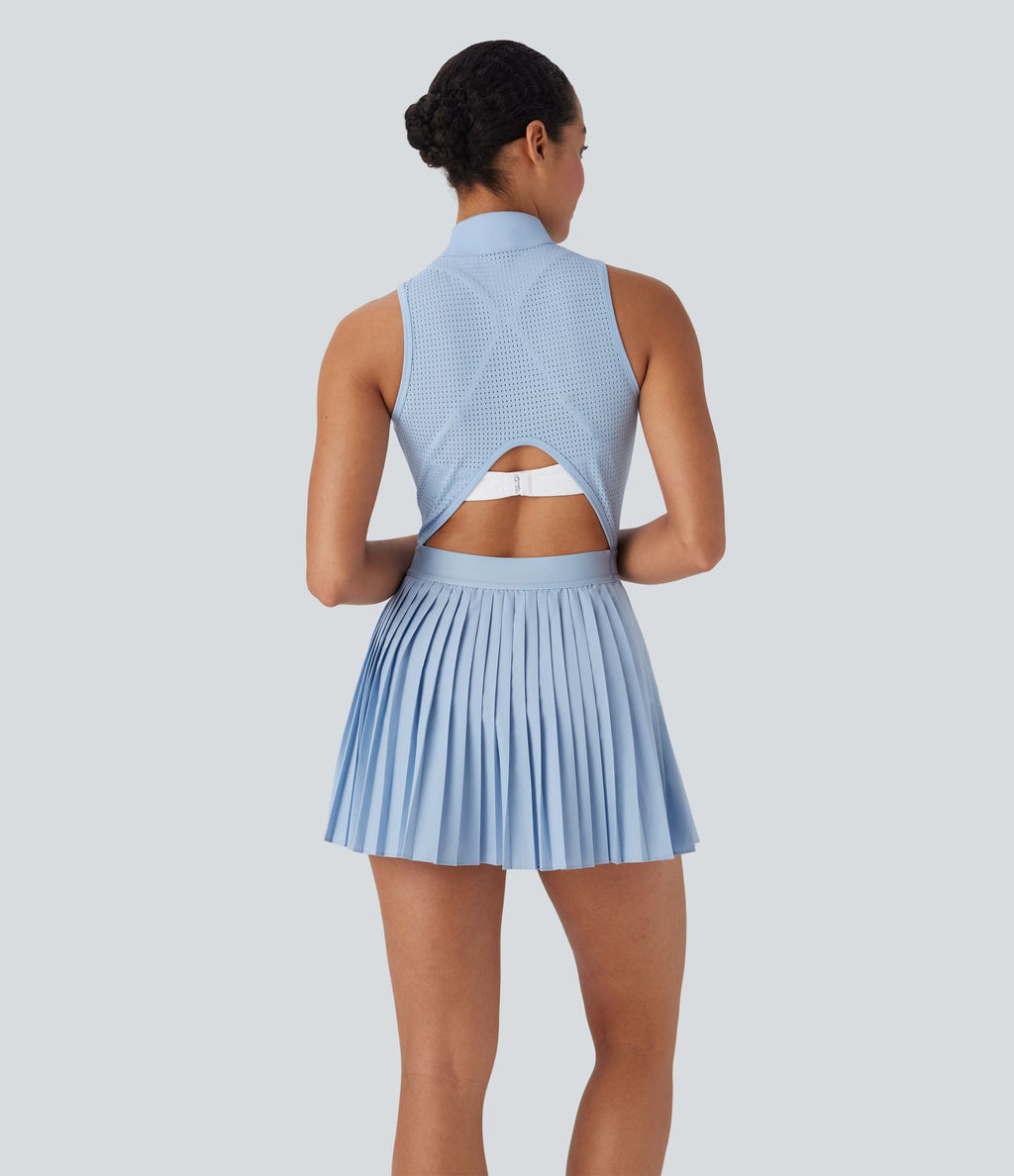Robe de tennis courte 2-en-1 sans manches ajourée plissée à séchage rapide Breezeful™ avec poches latérales