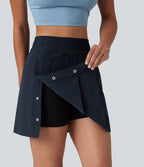 Jupe mini trapèze 2-en-1 taille haute avec boutons-pression et poches pour la randonnée