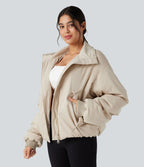 Doudoune casual zippée à col montant et manches longues avec poches
