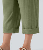 Pantalon de villégiature capri effet lin, grande taille, taille haute, avec poches