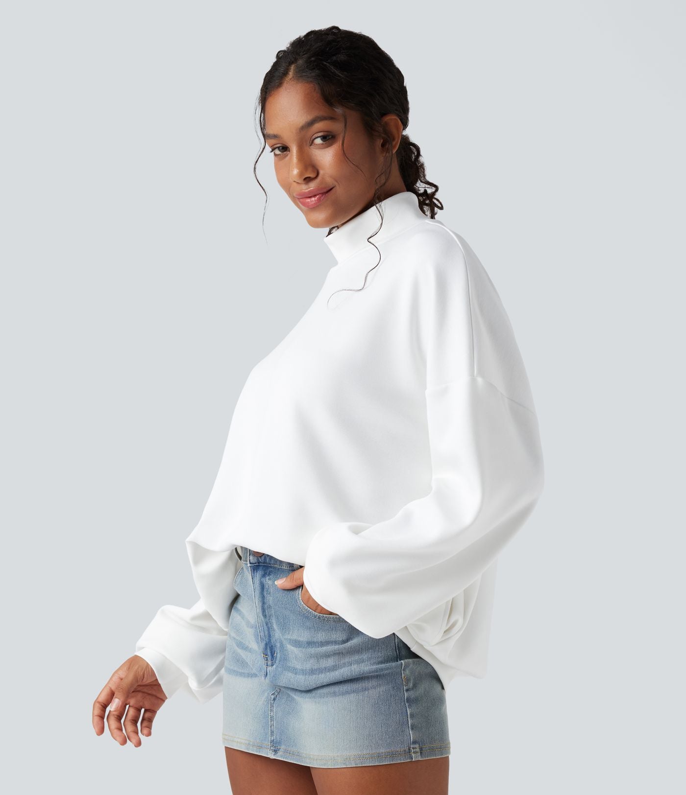 Sweatshirt casual col montant coupe décontractée avec poches
