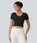 Haut de yoga court OneForm Seamless Flow col V à manches courtes avec brassière intégrée