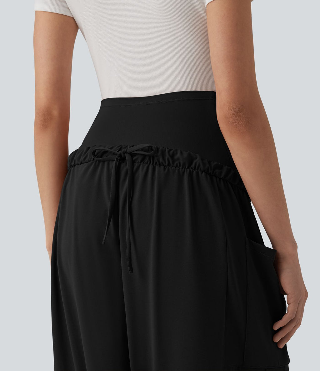 Pantalon de grossesse casual ample taille super haute avec cordon de serrage et poches