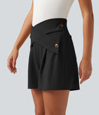 Short habillé taille très haute croisée avec poches, 10 cm